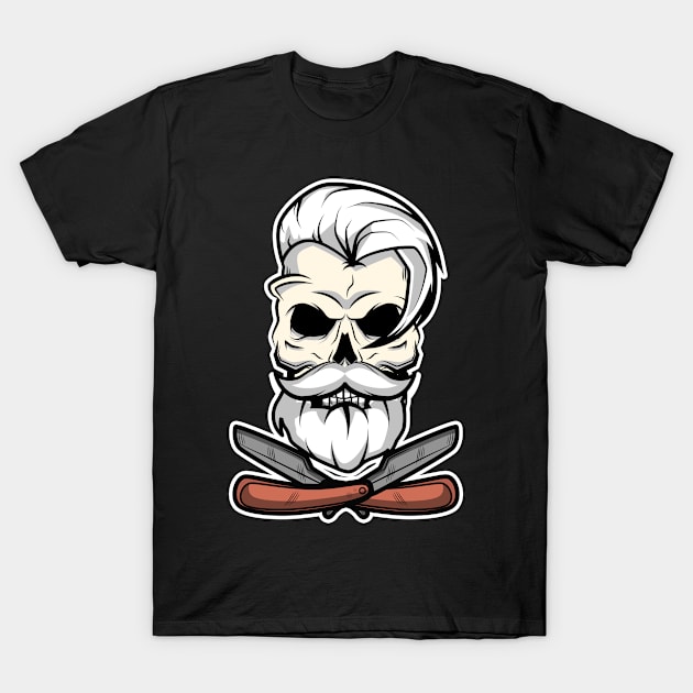 Barber Skull Illustration T-Shirt by LetsBeginDesigns